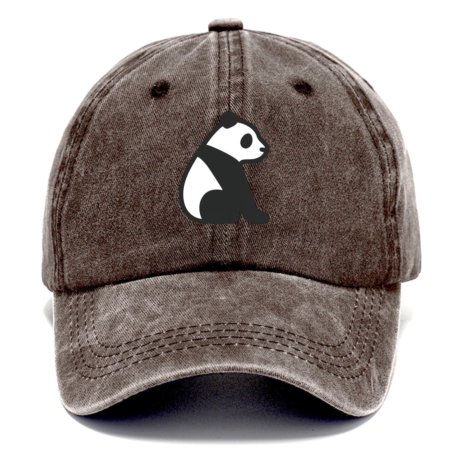 Panda - Black and white sitting pose flat side profile - Classic Cap - Brown