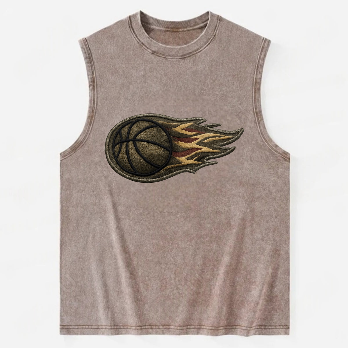 BASKETBALL FLAMING BALL - basketball with flames in orange and red , dynamic - Vintage Washed Tank - Brown