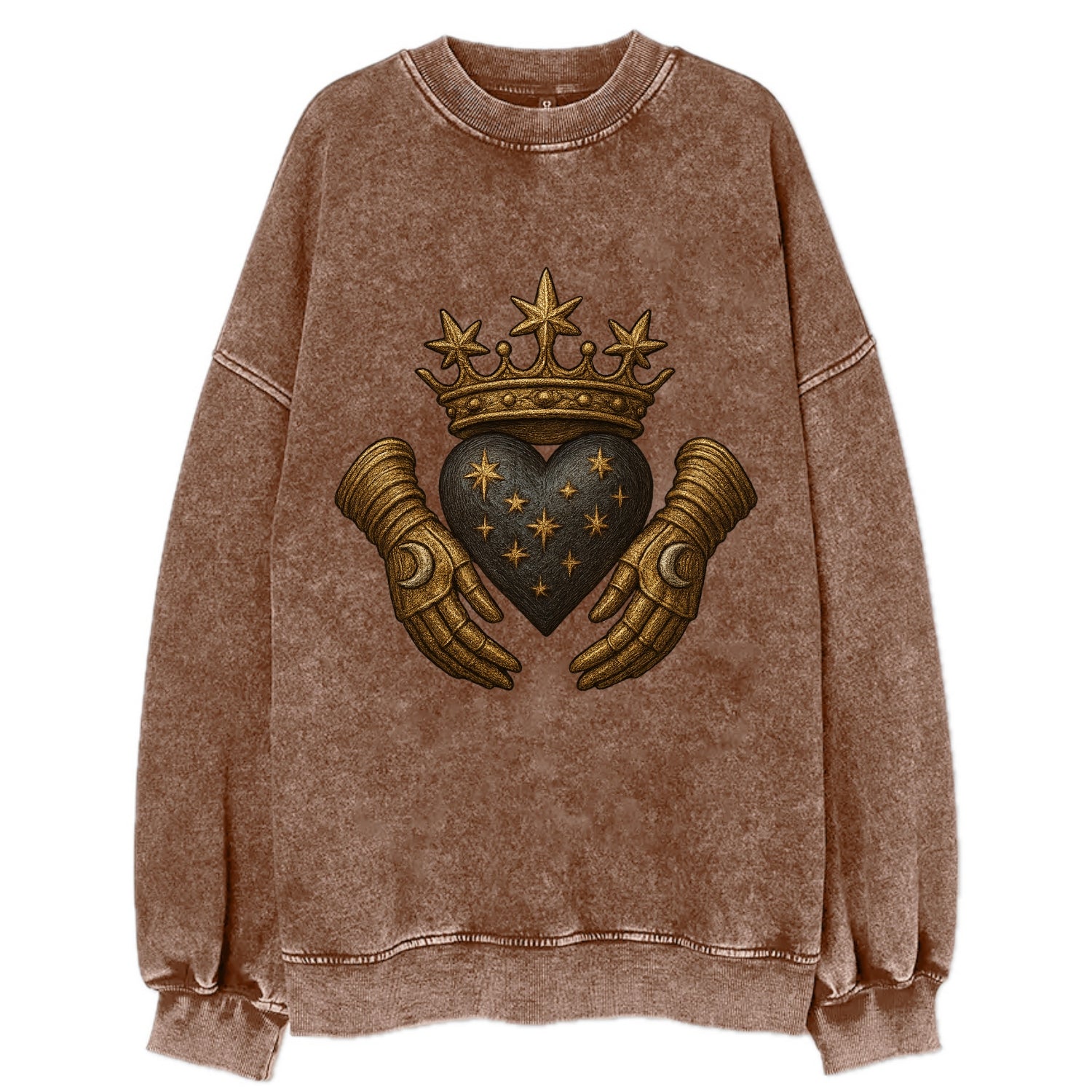 Ice crystal crown framing a frosted heart with fur-trimmed winter hands - Vintage Sweatshirt - Brown