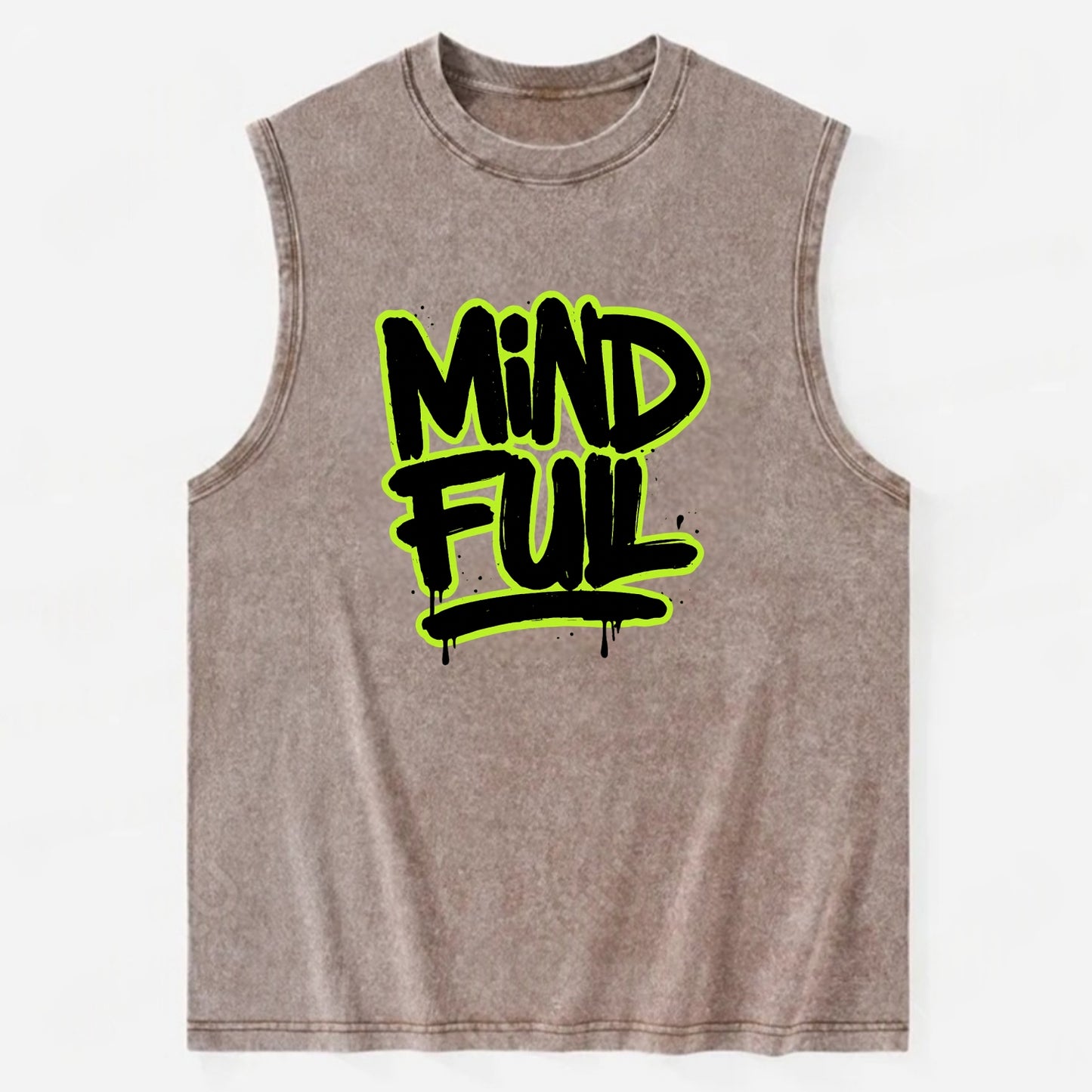Bold typography design - "MINDFUL" - present awareness, conscious living - Vintage Washed Tank - Brown