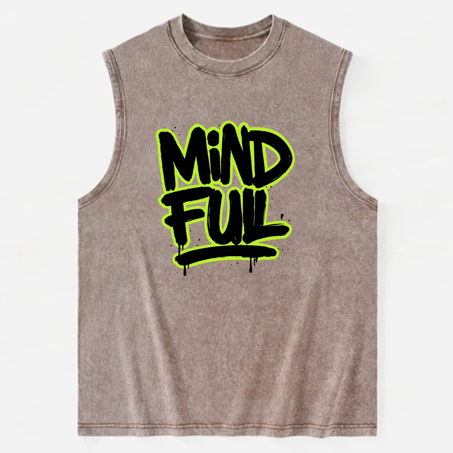 Bold typography design - "MINDFUL" - present awareness, conscious living - Vintage Washed Tank - Brown