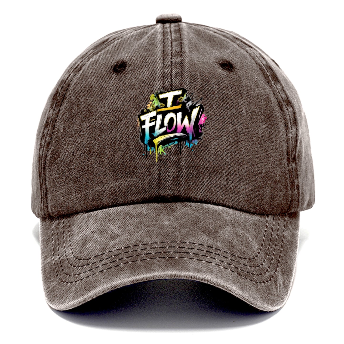 Bold typography design - "I FLOW" - going with life, easy movement - Classic Cap - Brown