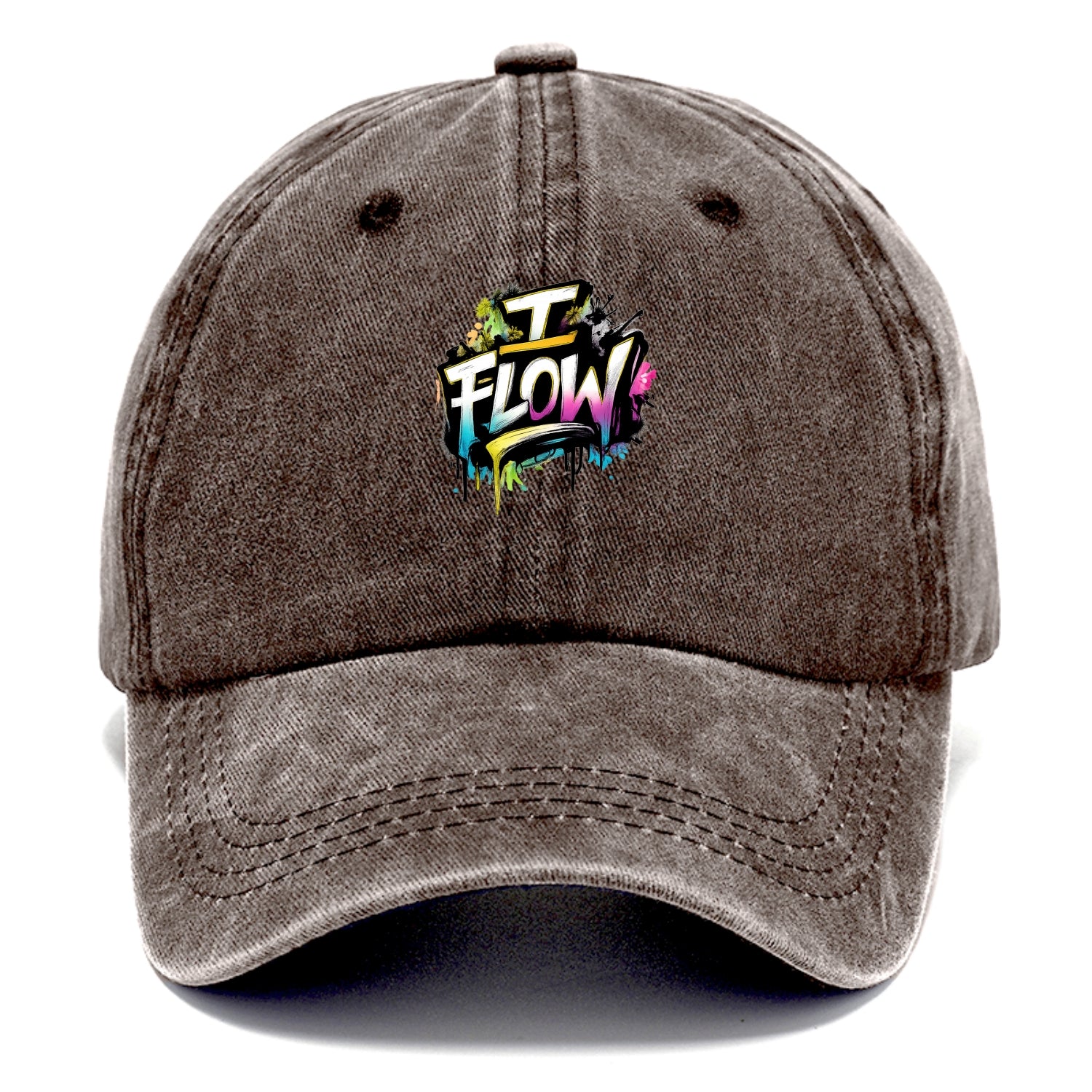 Bold typography design - "I FLOW" - going with life, easy movement - Classic Cap - Brown