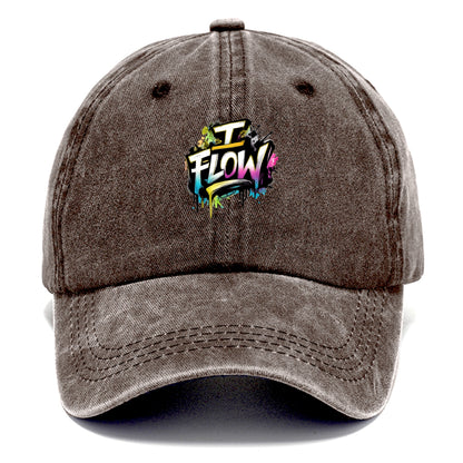 Bold typography design - "I FLOW" - going with life, easy movement - Classic Cap - Brown
