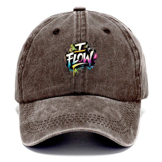 Bold typography design - "I FLOW" - going with life, easy movement - Classic Cap - Brown