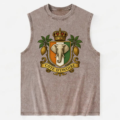 Ivory Coast Royal Logo  - Vintage Washed Tank - Brown