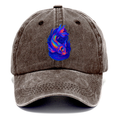 Sacred koi with scales reflecting rainbow prisms, yin-yang patterns in cosmic colors, - Classic Cap - Brown