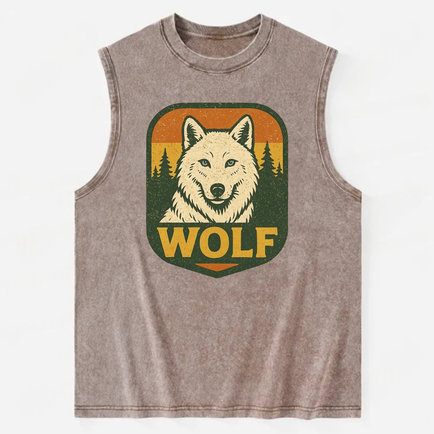 Arctic White Wolf  - Vintage Washed Tank - Brown