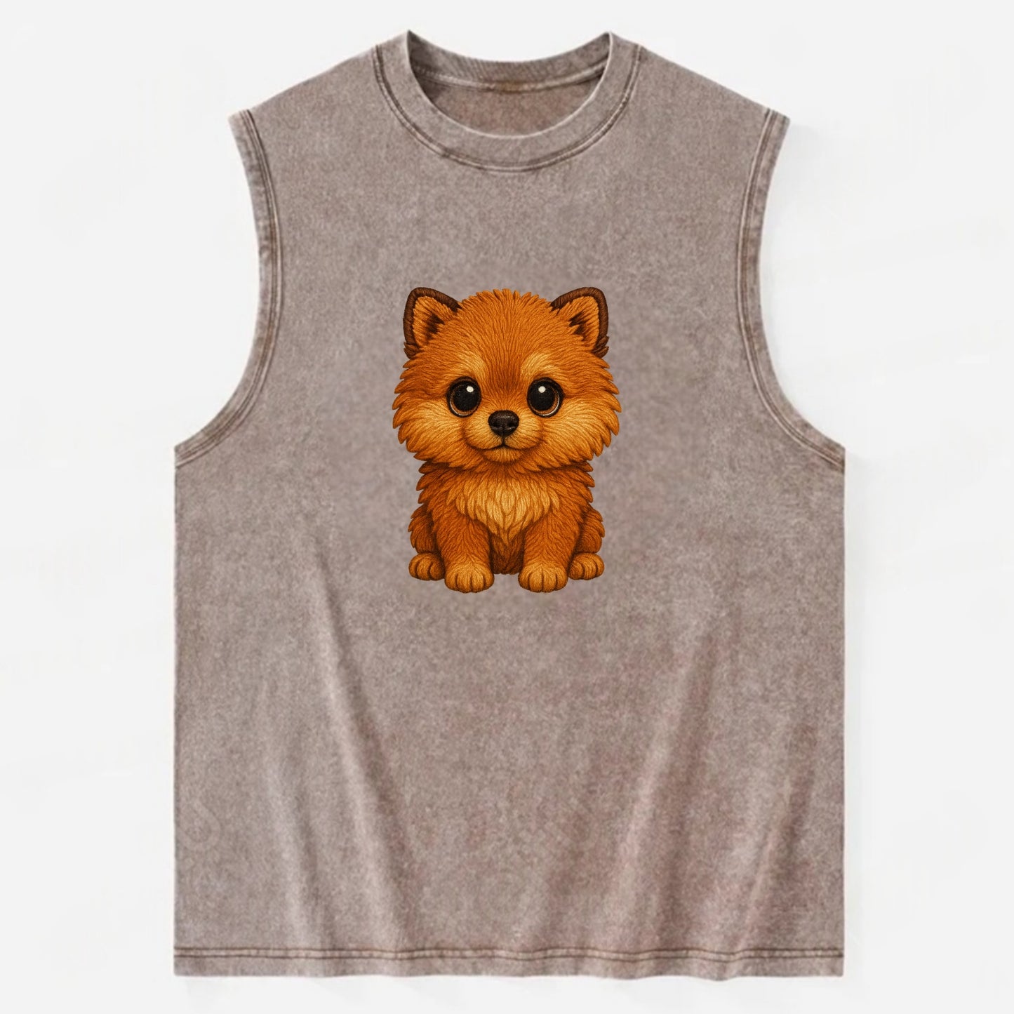 Baby Pomeranian Puppy - fluffy orange ball, fox face, tiny body, bright eyes, - Vintage Washed Tank - Brown