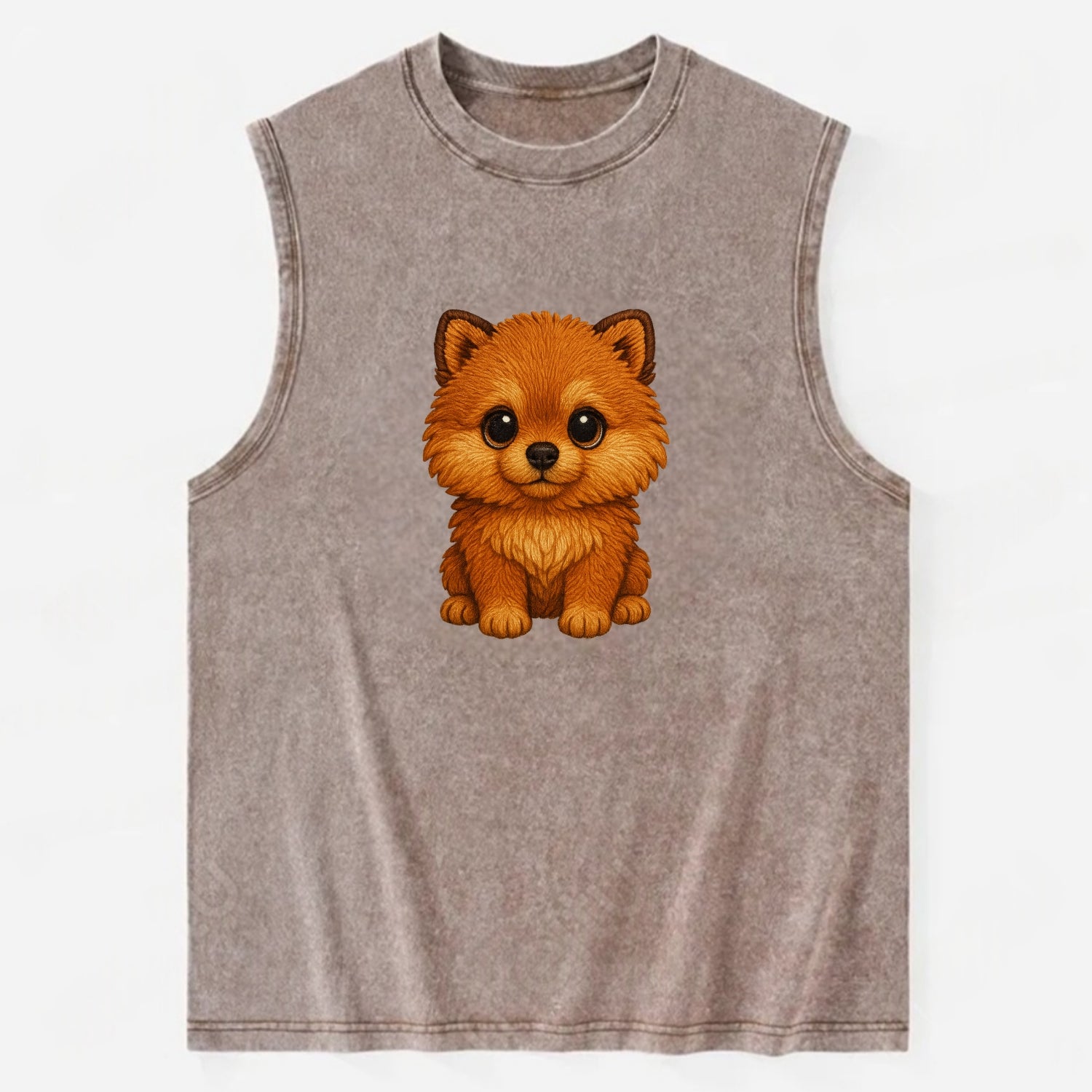 Baby Pomeranian Puppy - fluffy orange ball, fox face, tiny body, bright eyes, - Vintage Washed Tank - Brown