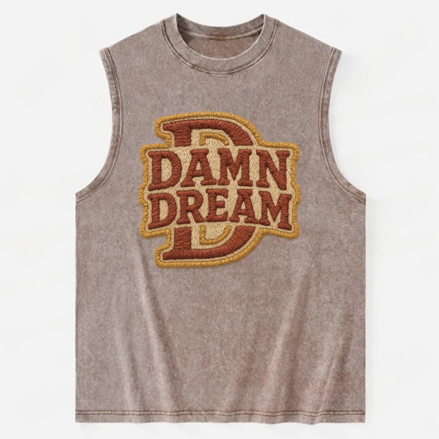DAMN;DREAM BIG Motivational White Cap - Vintage Washed Tank - Brown