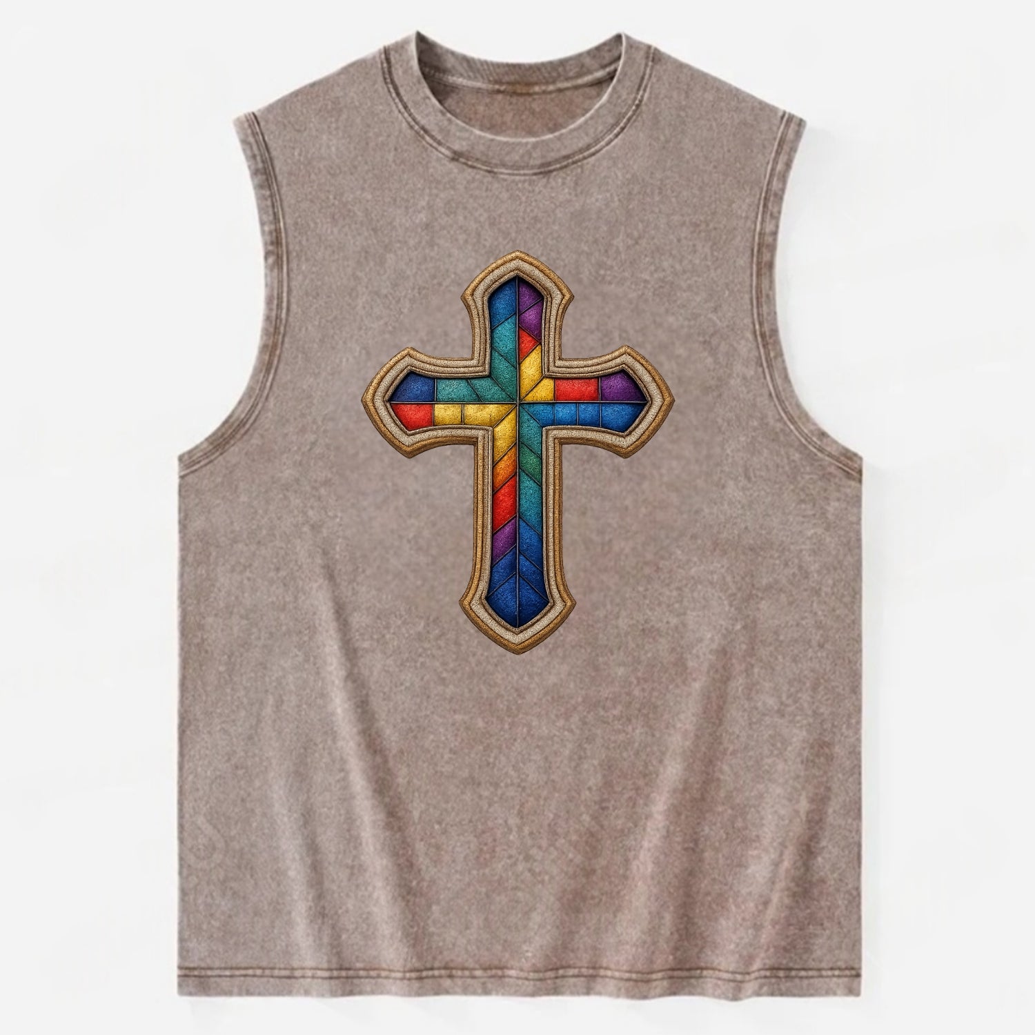 Stained Glass Cross  - Vintage Washed Tank - Brown