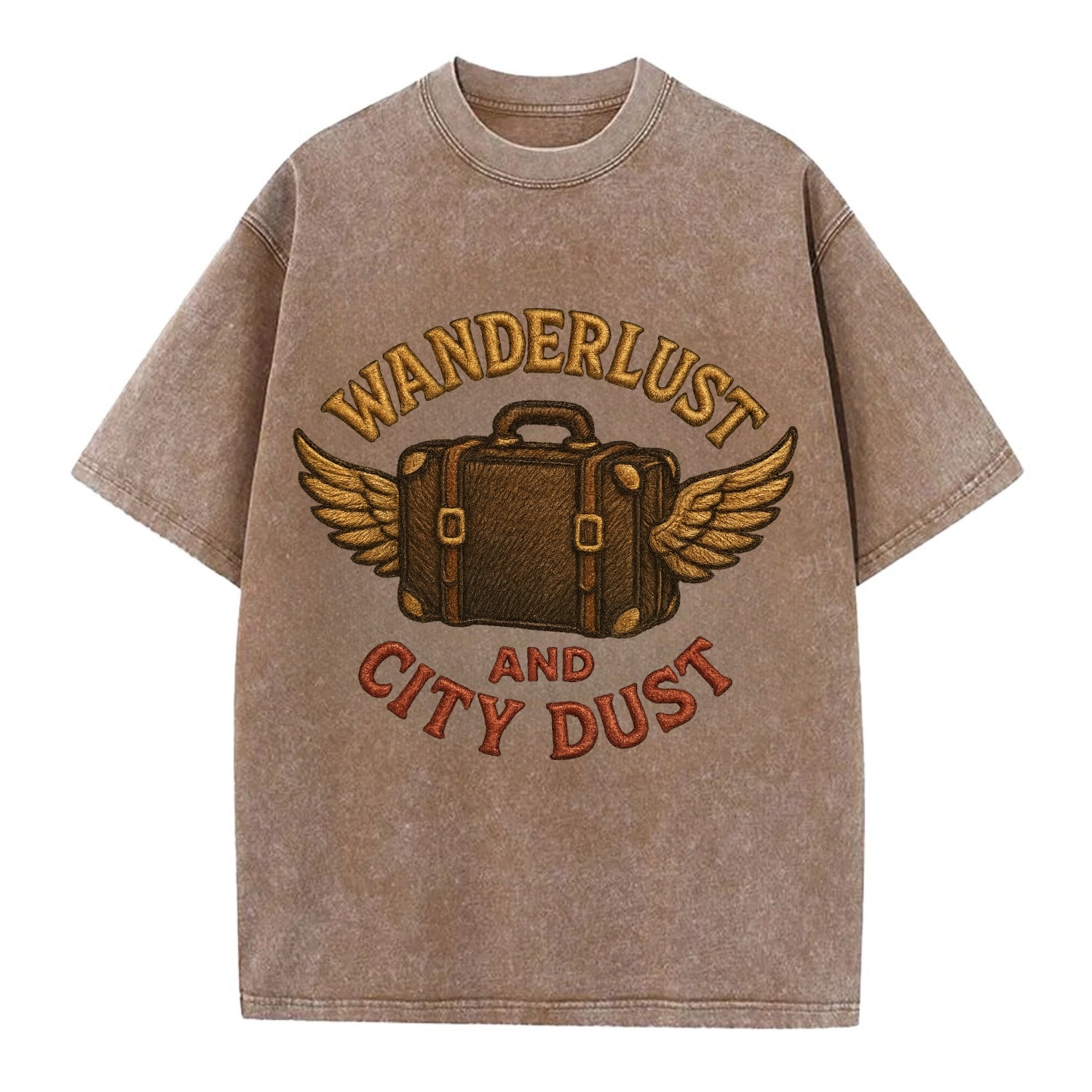 Wanderlust And City Dust  - Vintage T-shirt - Brown