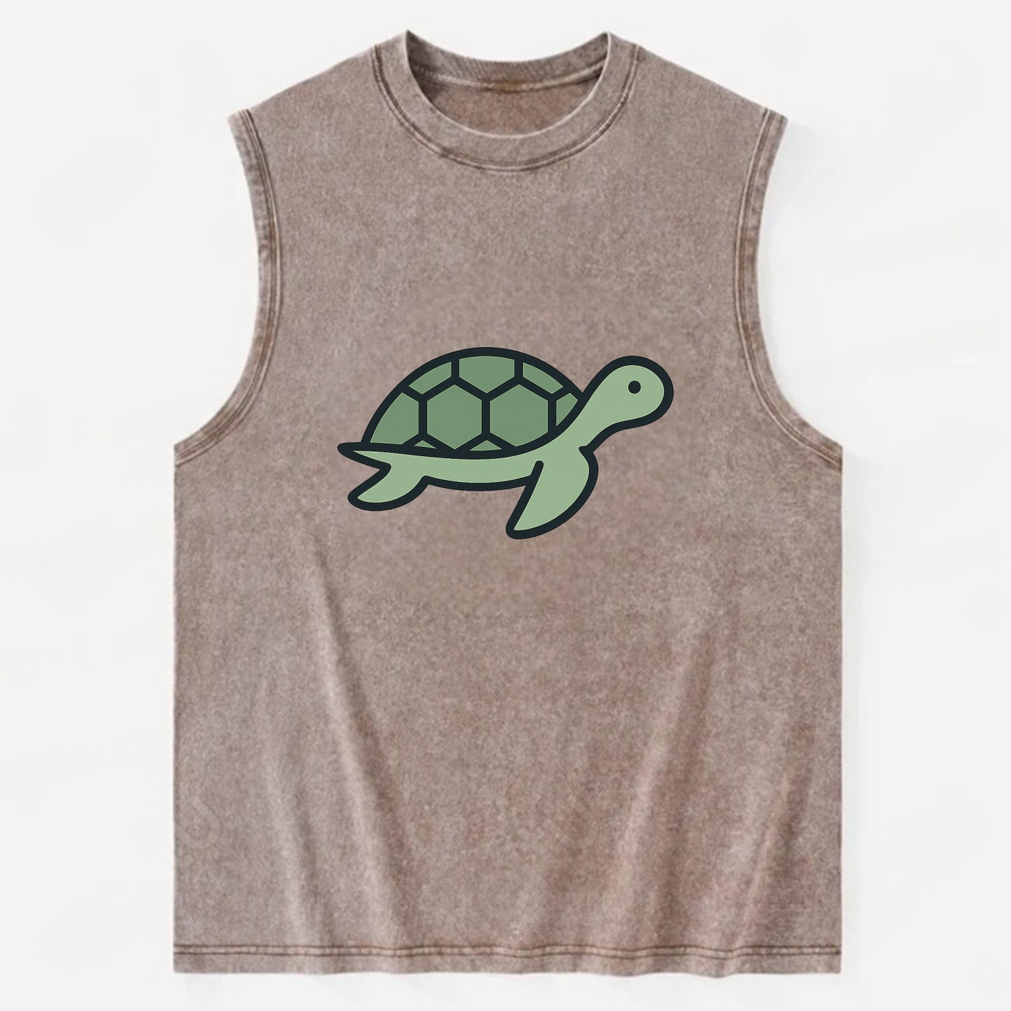 Sea Turtle - Green with shell pattern flat side profile - Vintage Washed Tank - Brown