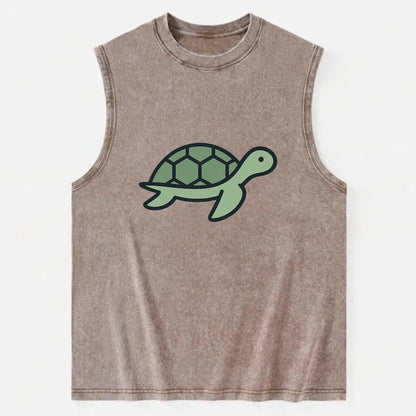 Sea Turtle - Green with shell pattern flat side profile - Vintage Washed Tank - Brown