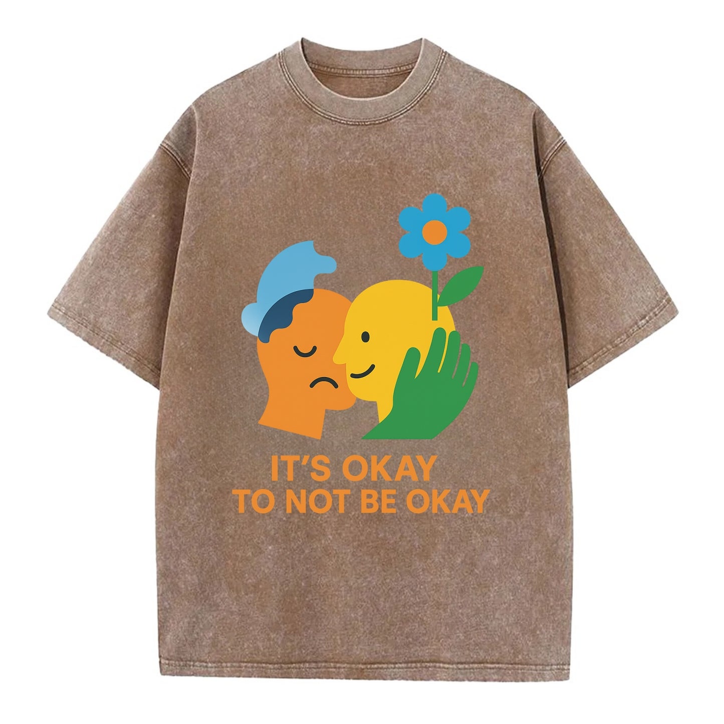 Mental health stigma fading as support grows - "It's Okay to Not Be Okay" - - Vintage T-shirt - Brown
