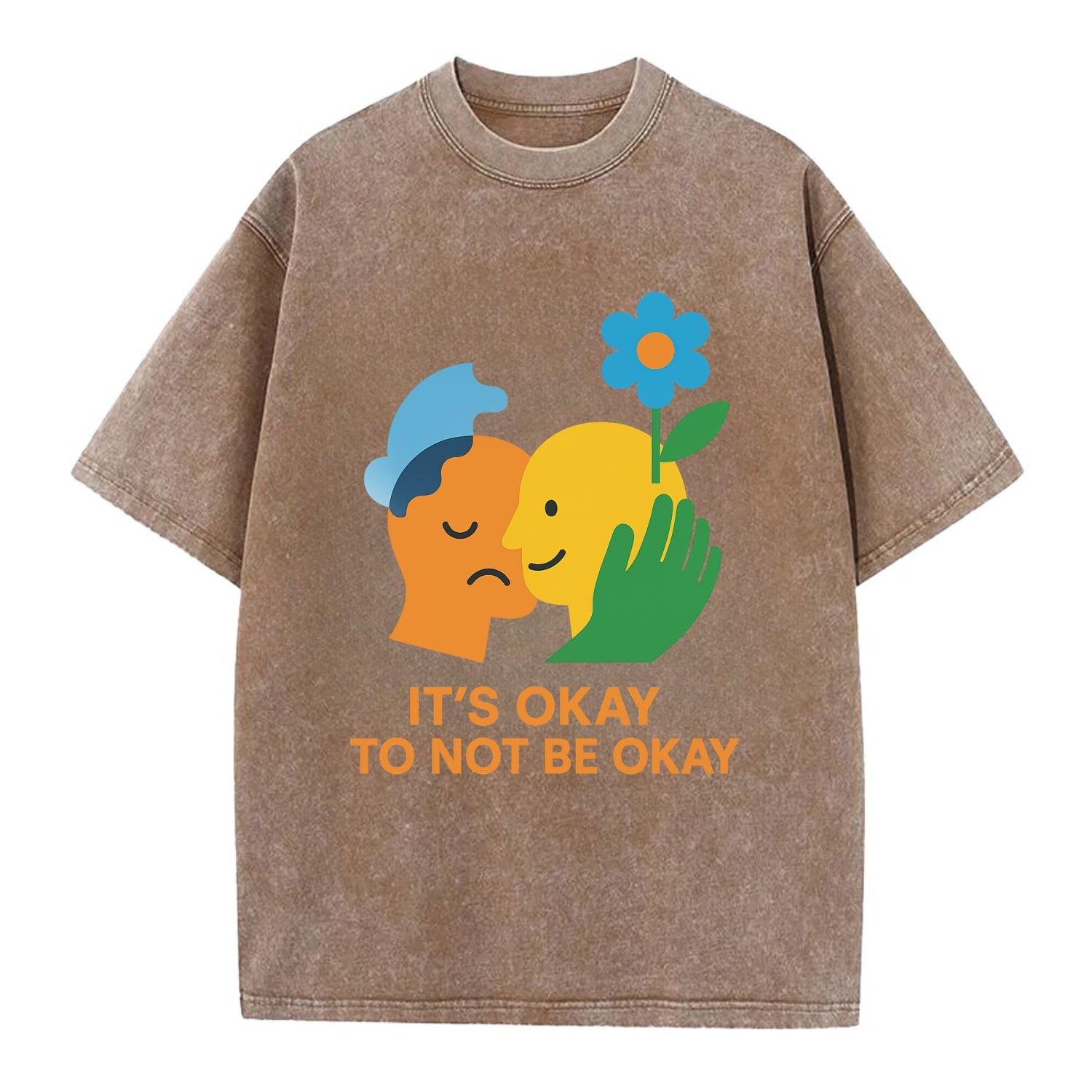 Mental health stigma fading as support grows - "It's Okay to Not Be Okay" - - Vintage T-shirt - Brown
