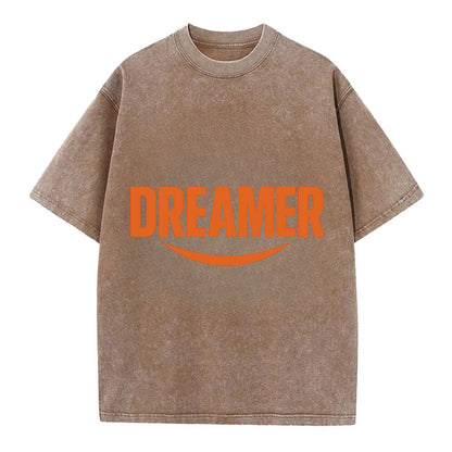 Bold typography design - "DREAMER" - imagination, seeing possibilities - Vintage T-shirt - Brown