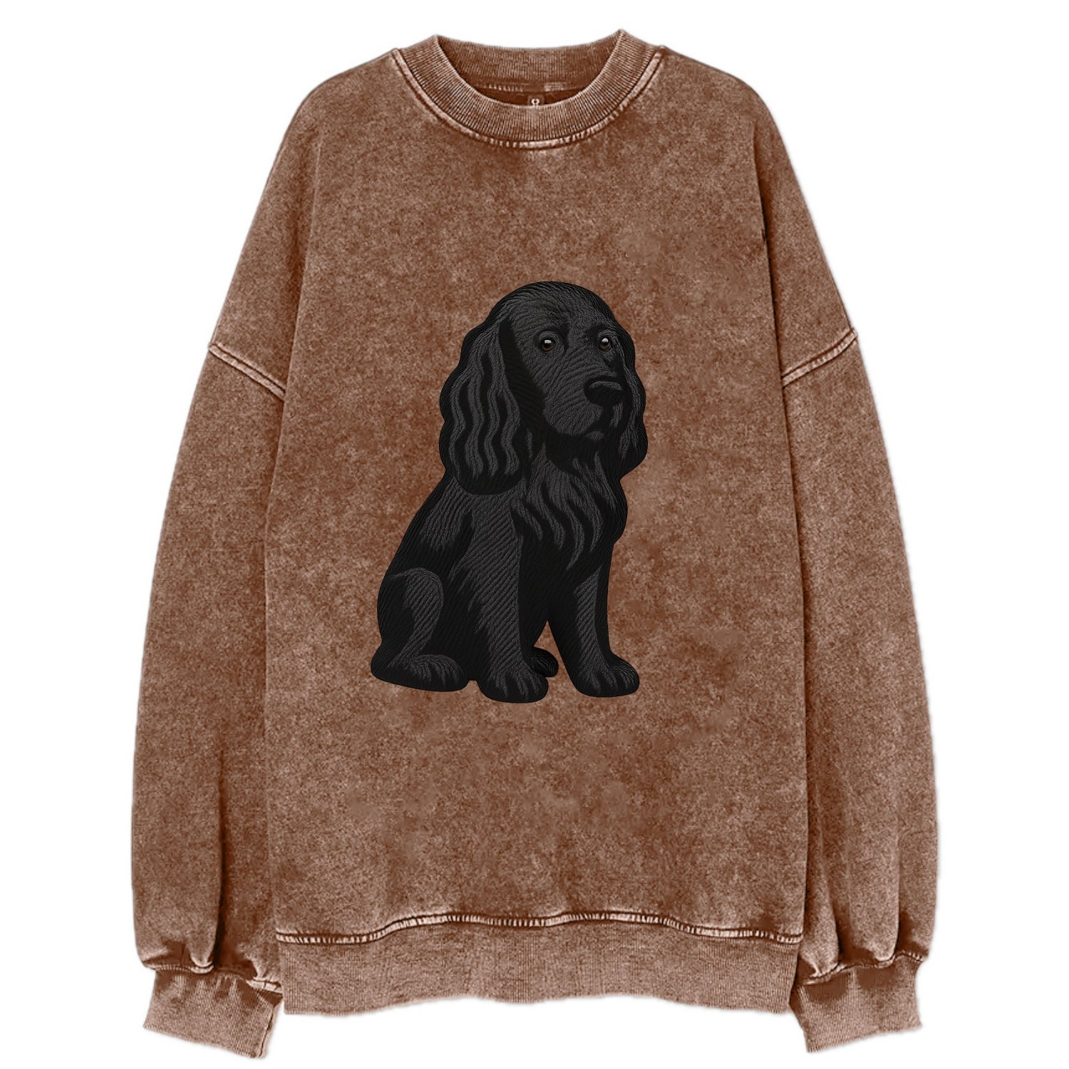 Field Spaniel - Black silky coat embroidered pose - Vintage Sweatshirt - Brown