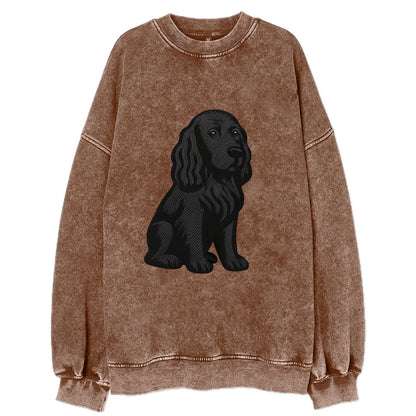 Field Spaniel - Black silky coat embroidered pose - Vintage Sweatshirt - Brown