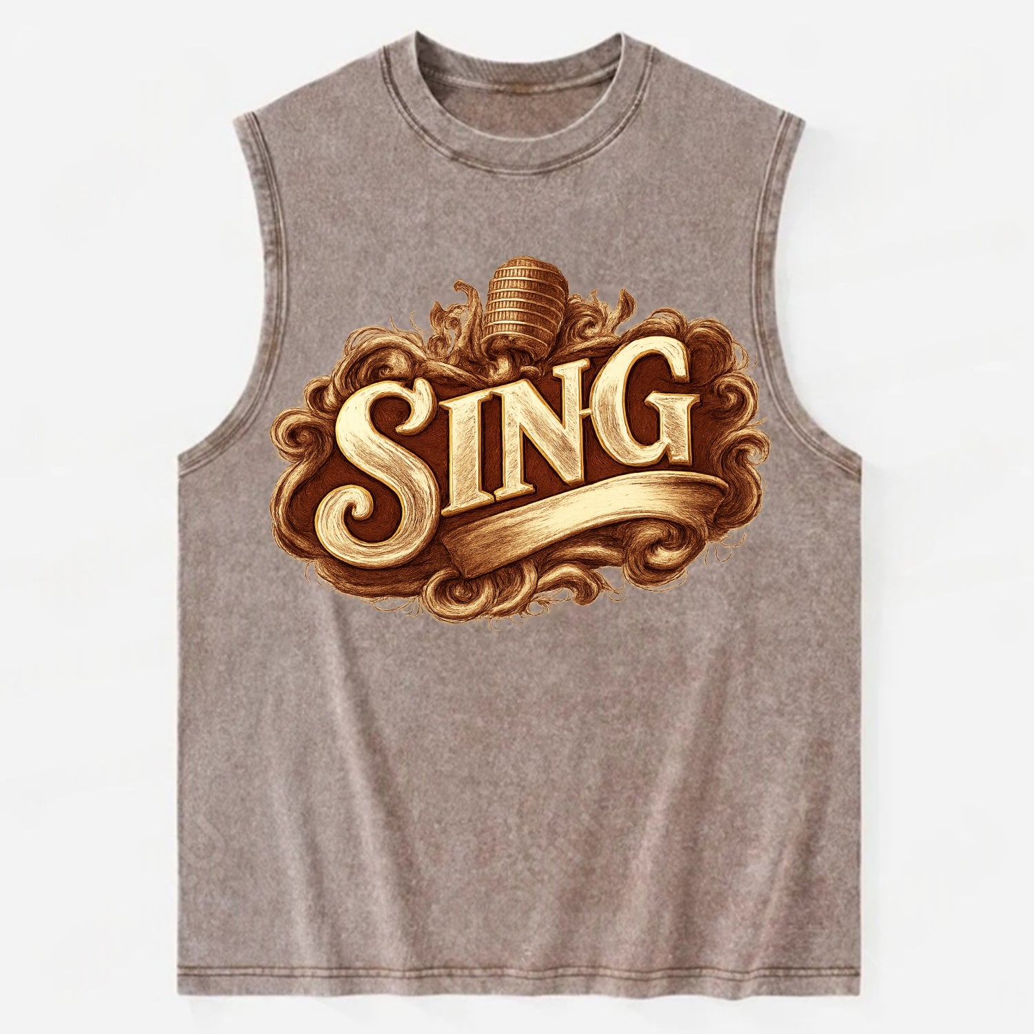 Bold typography design - "SING" - vocal expression, musical soul - Vintage Washed Tank - Brown
