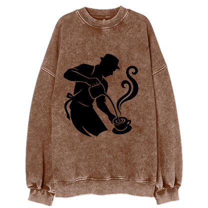 Barista creating latte art - Vintage Sweatshirt - Brown