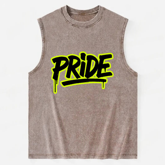 Bold typography design - "PRIDE" - dignified satisfaction, honor - Vintage Washed Tank - Brown