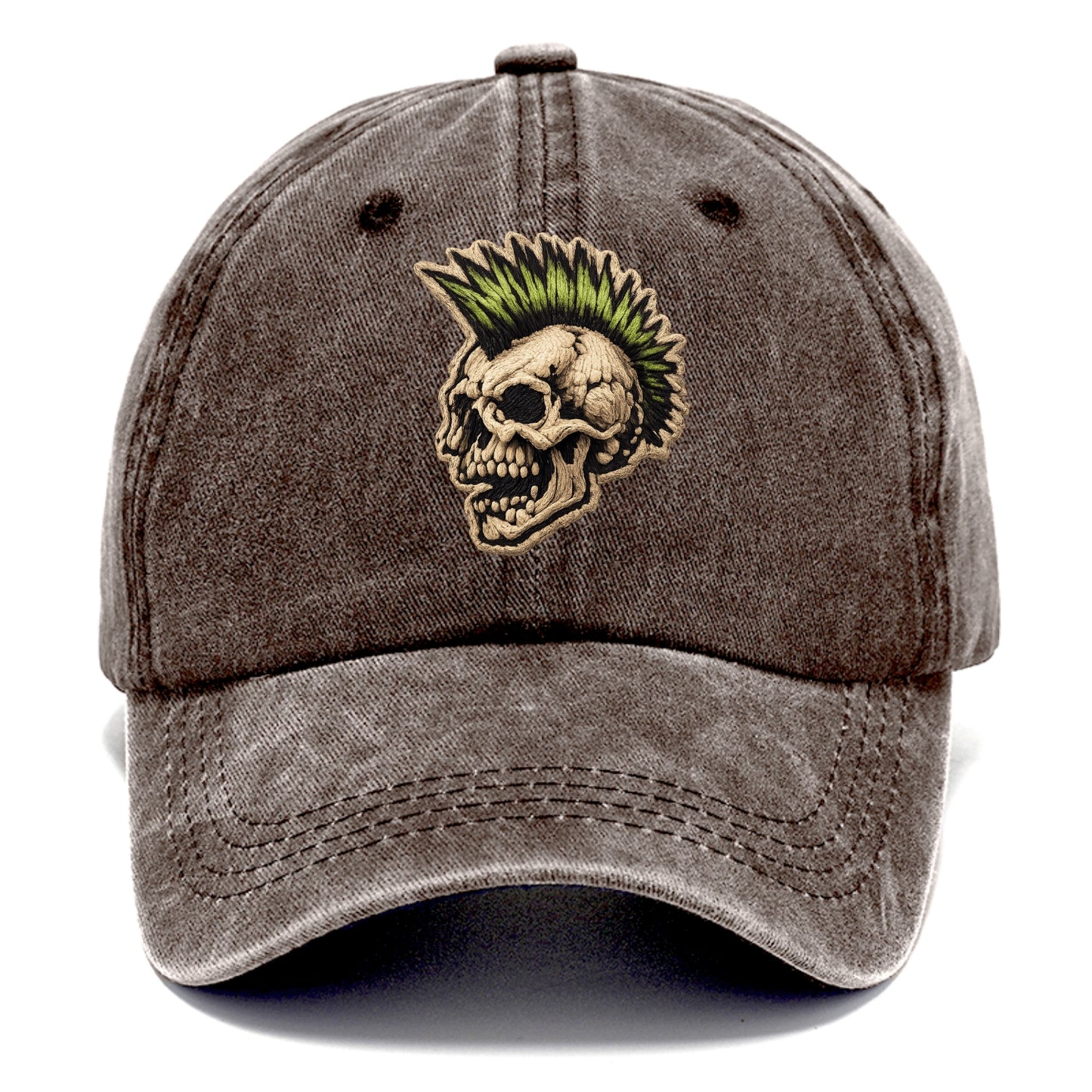 MOHAWK SKULL - punk skull with mohawk in neon green and black , punk rock - Classic Cap - Brown