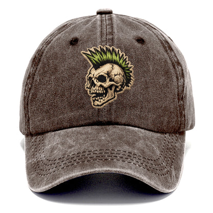 MOHAWK SKULL - punk skull with mohawk in neon green and black , punk rock - Classic Cap - Brown