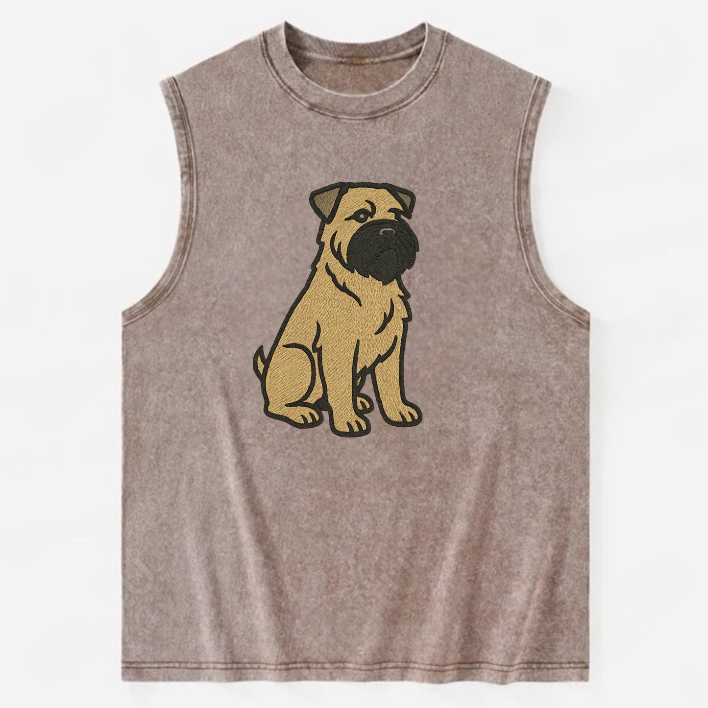 Bouvier des Flandres - Fawn rough coat embroidered design - Vintage Washed Tank - Brown