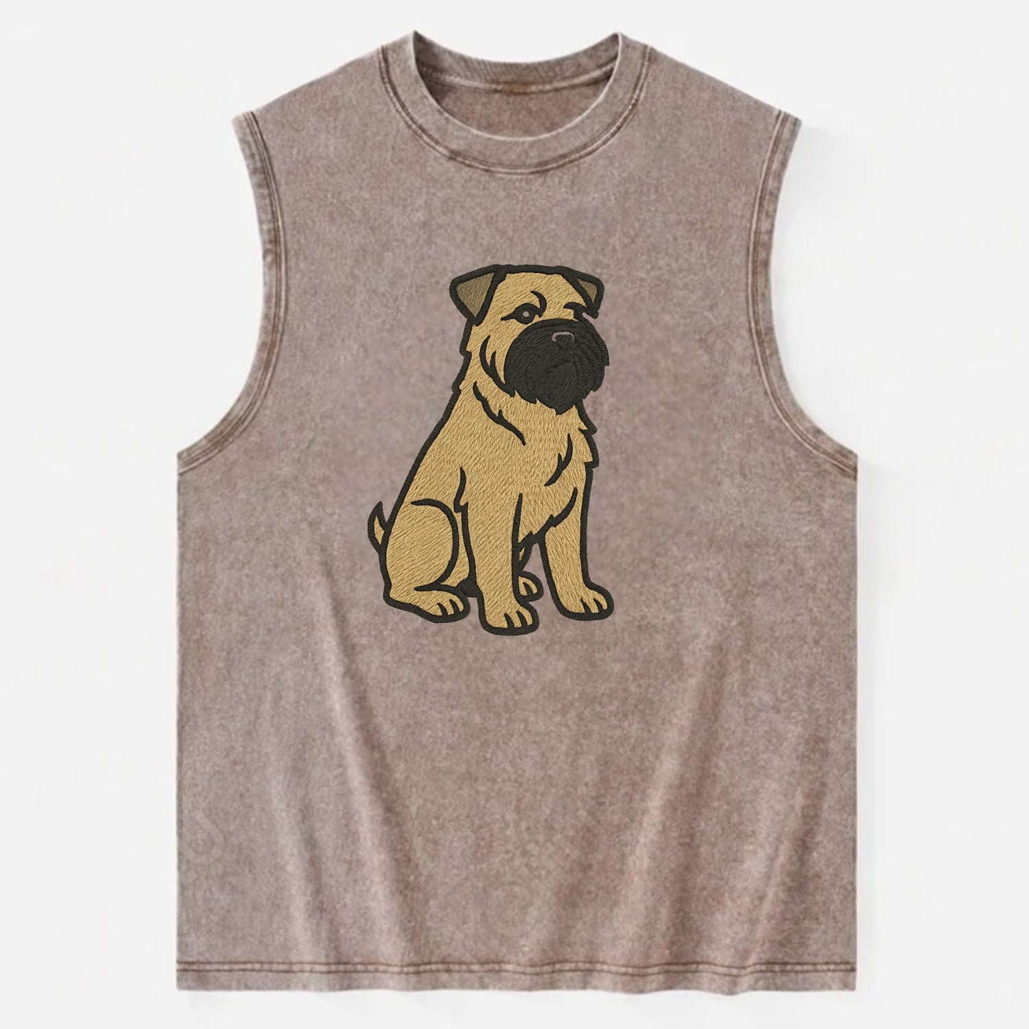 Bouvier des Flandres - Fawn rough coat embroidered design - Vintage Washed Tank - Brown