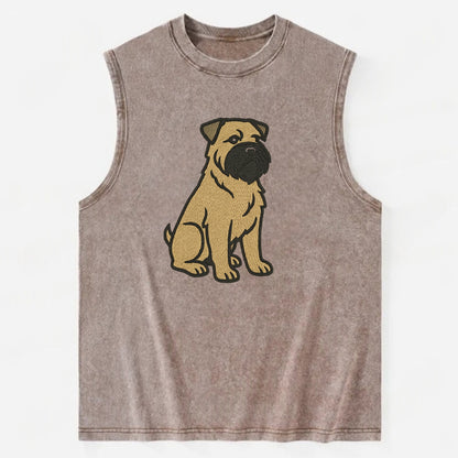 Bouvier des Flandres - Fawn rough coat embroidered design - Vintage Washed Tank - Brown