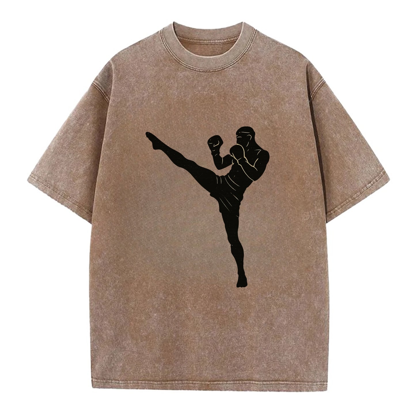 Kickboxer delivering roundhouse kick - Vintage T-shirt - Brown