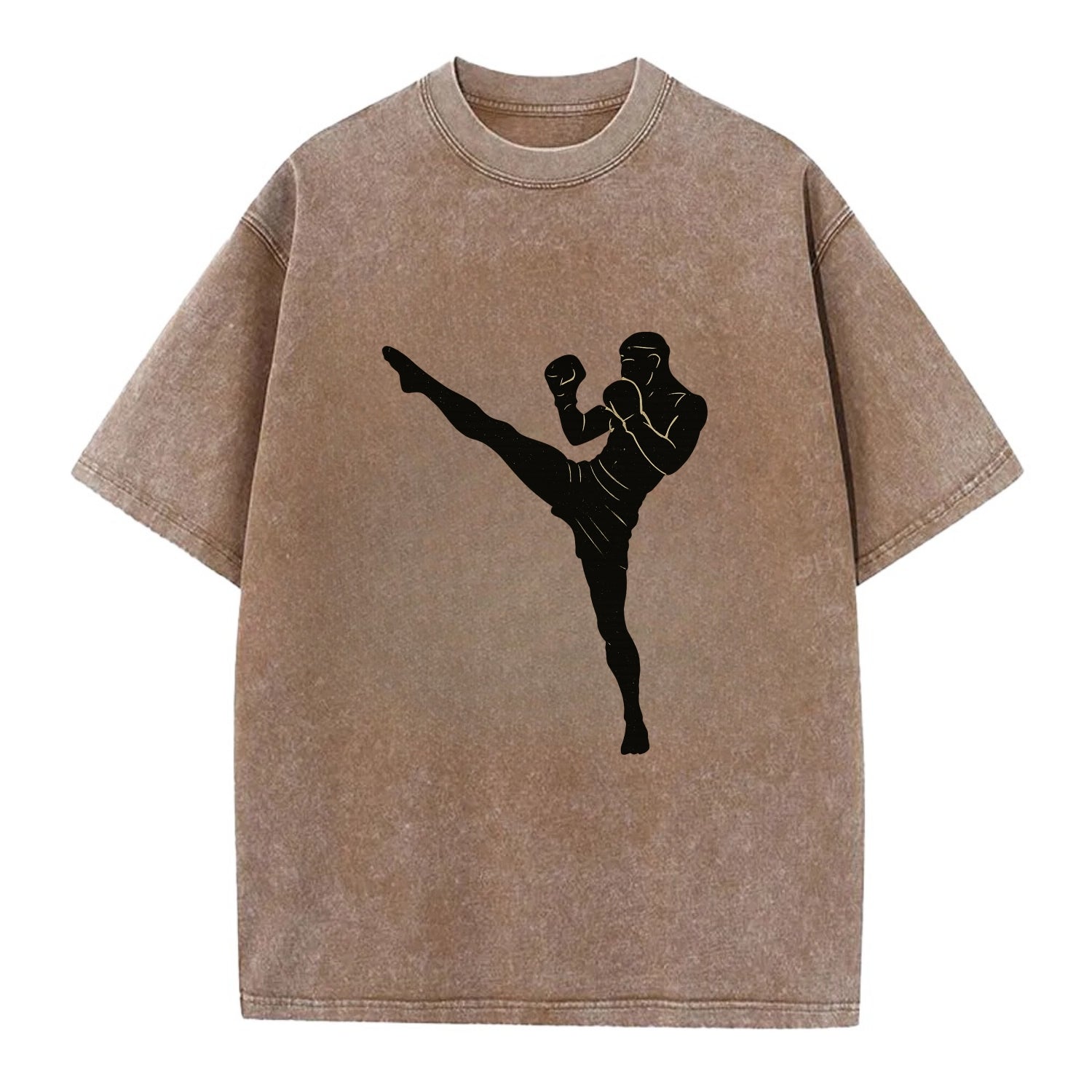 Kickboxer delivering roundhouse kick - Vintage T-shirt - Brown
