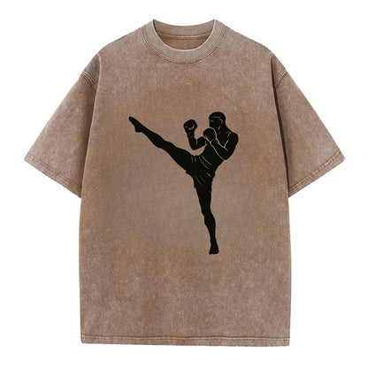 Kickboxer delivering roundhouse kick - Vintage T-shirt - Brown