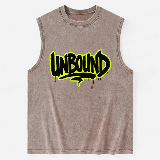 Bold typography design - "UNBOUND" - without limits, free from constraints - Vintage Washed Tank - Brown