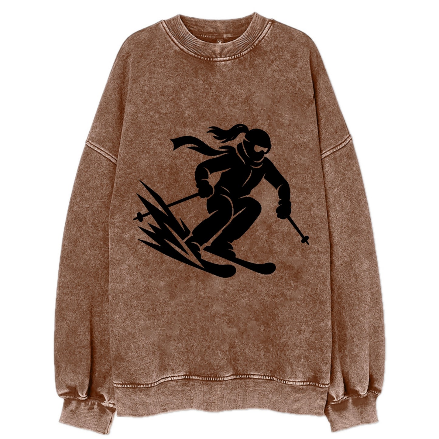Skier carving down snowy slope - Vintage Sweatshirt - Brown