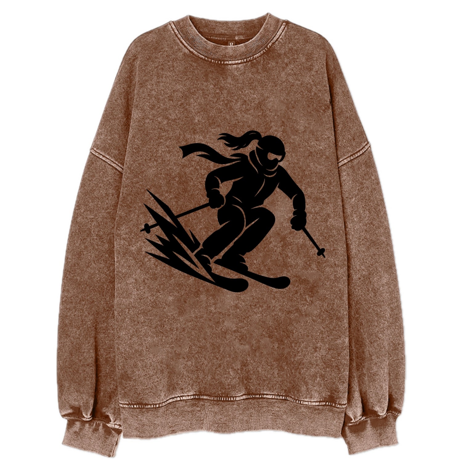 Skier carving down snowy slope - Vintage Sweatshirt - Brown