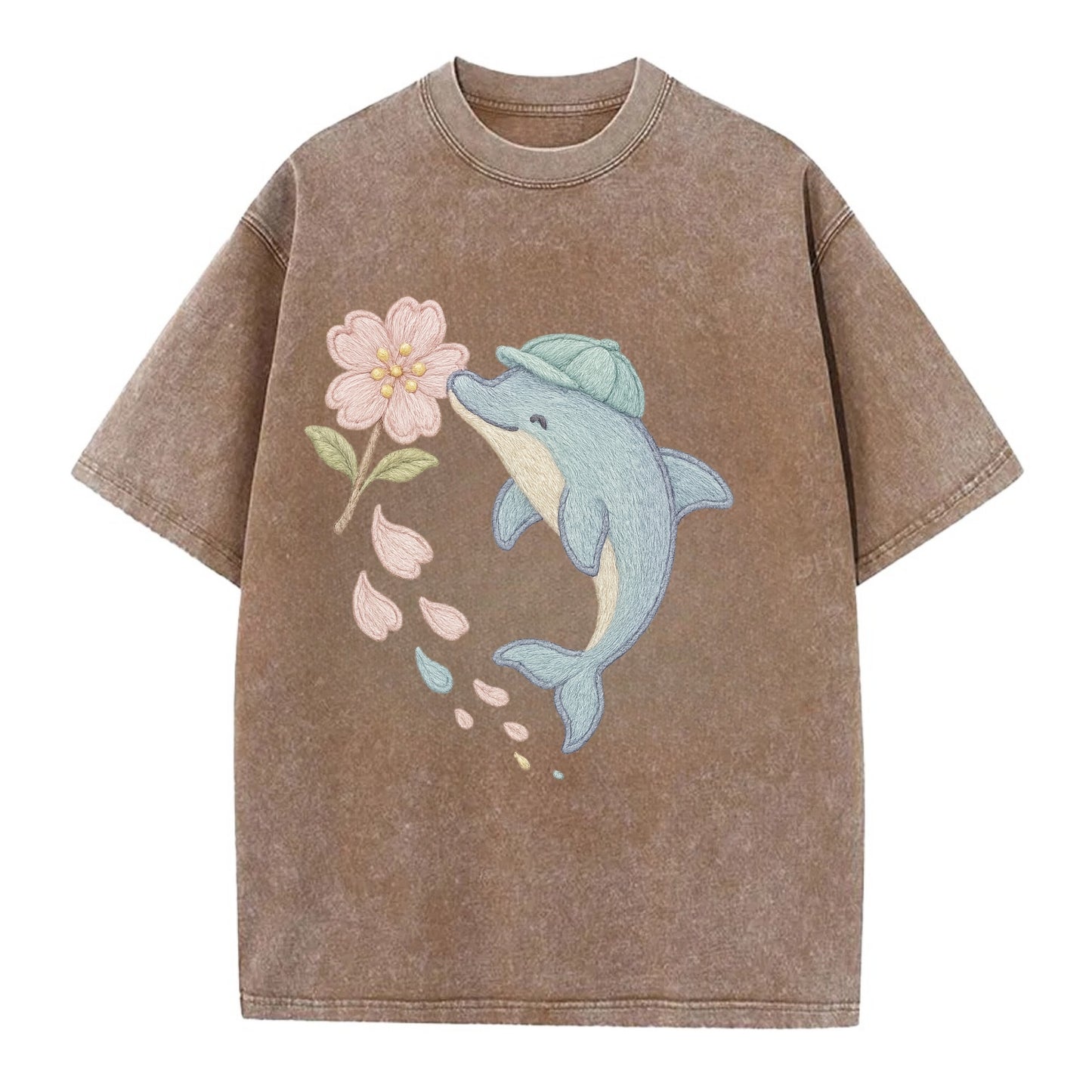 Dolphin Sakura Leap  - Vintage T-shirt - Brown