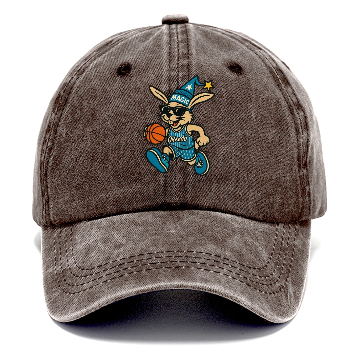 Orlando Rabbit wearing Magic blue and silver beanie with wizard hat and wayfarer - Classic Cap - Brown