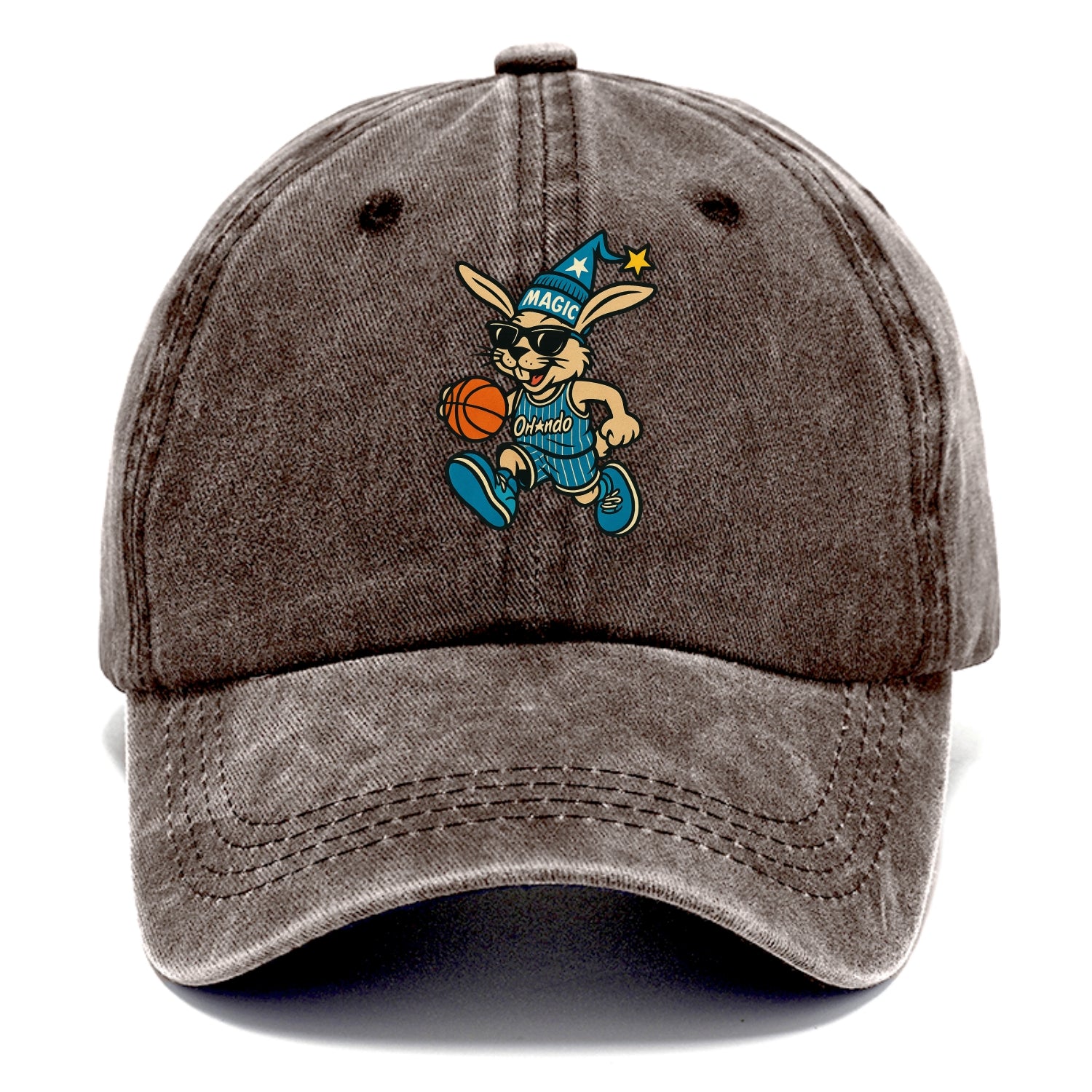 Orlando Rabbit wearing Magic blue and silver beanie with wizard hat and wayfarer - Classic Cap - Brown