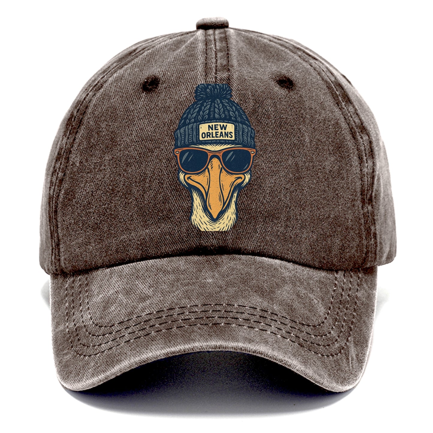 New Orleans Pelican wearing New Orleans beanie with pom pom and wayfarer sunglasses - Classic Cap - Brown