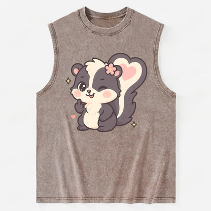 fluffy skunk with heart-shaped tail pattern, one paw up showing sass - Vintage Washed Tank - Brown