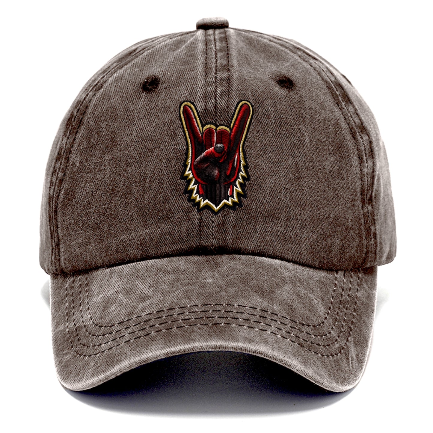 ROCK HAND HORNS - devil horns hand gesture in black and red , metal music - Classic Cap - Brown