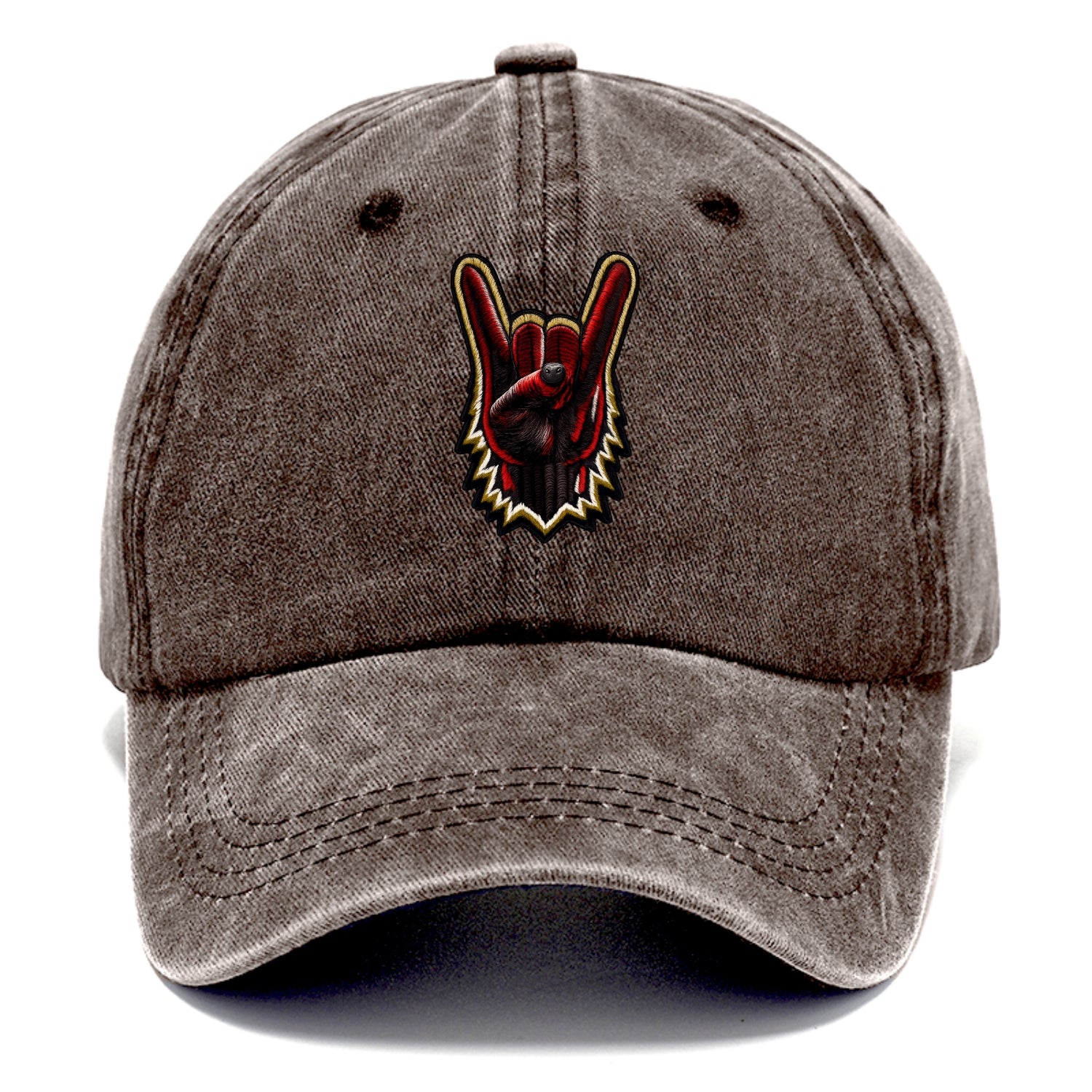 ROCK HAND HORNS - devil horns hand gesture in black and red , metal music - Classic Cap - Brown