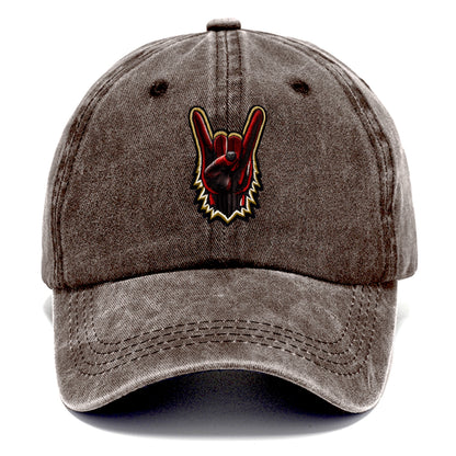ROCK HAND HORNS - devil horns hand gesture in black and red , metal music - Classic Cap - Brown
