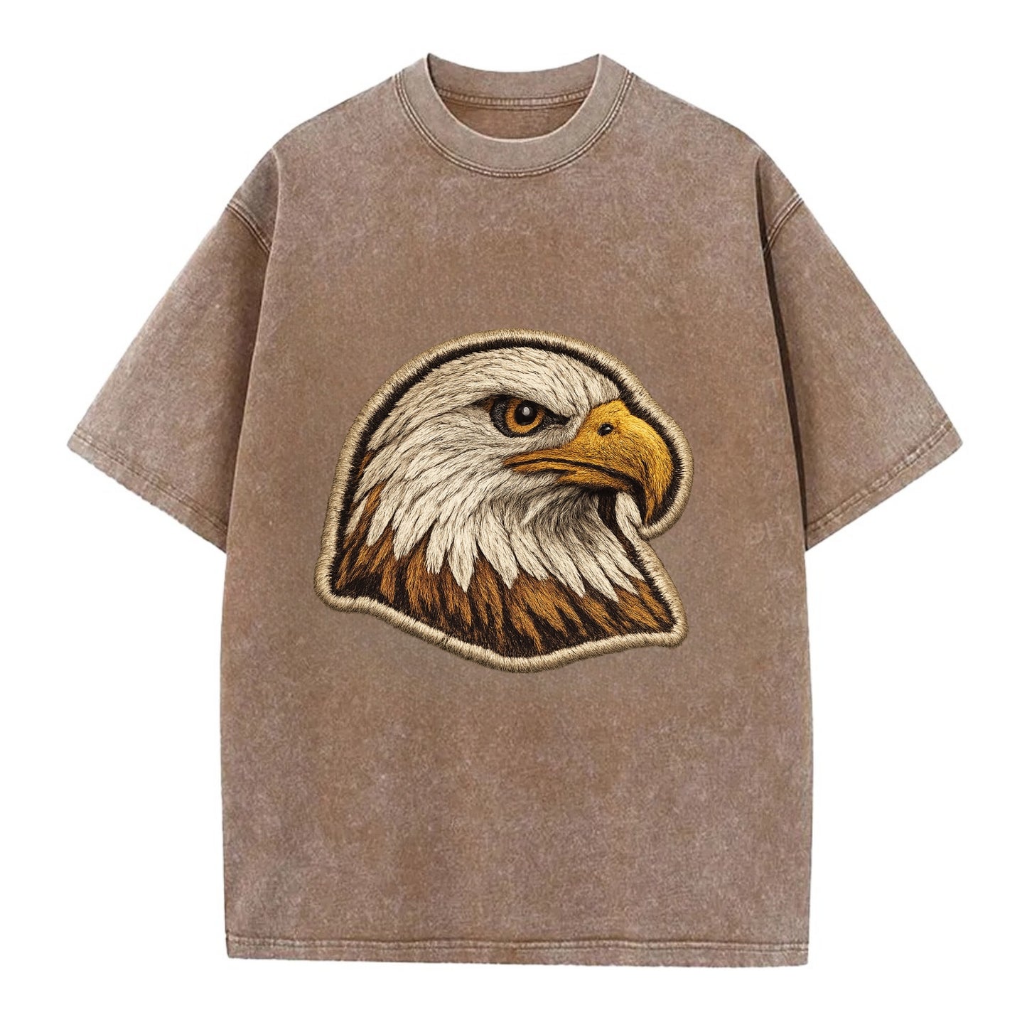 EAGLE HEAD PROFILE - majestic bald eagle in brown, white and gold , American pride - Vintage T-shirt - Brown