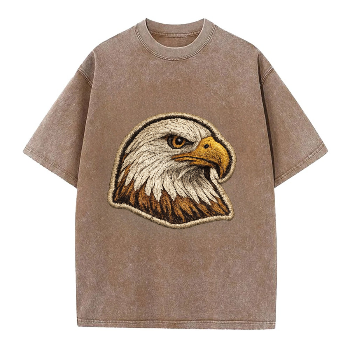 EAGLE HEAD PROFILE - majestic bald eagle in brown, white and gold , American pride - Vintage T-shirt - Brown