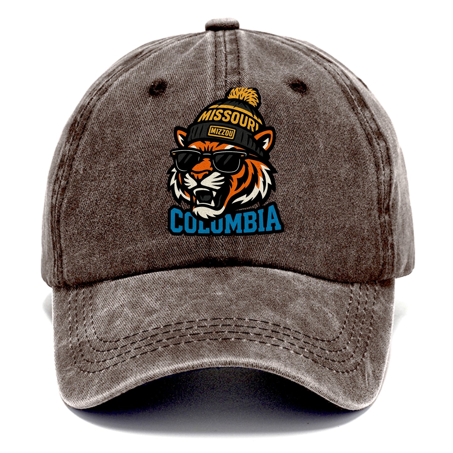 Columbia Tiger wearing Missouri beanie with Mizzou patch - Classic Cap - Brown