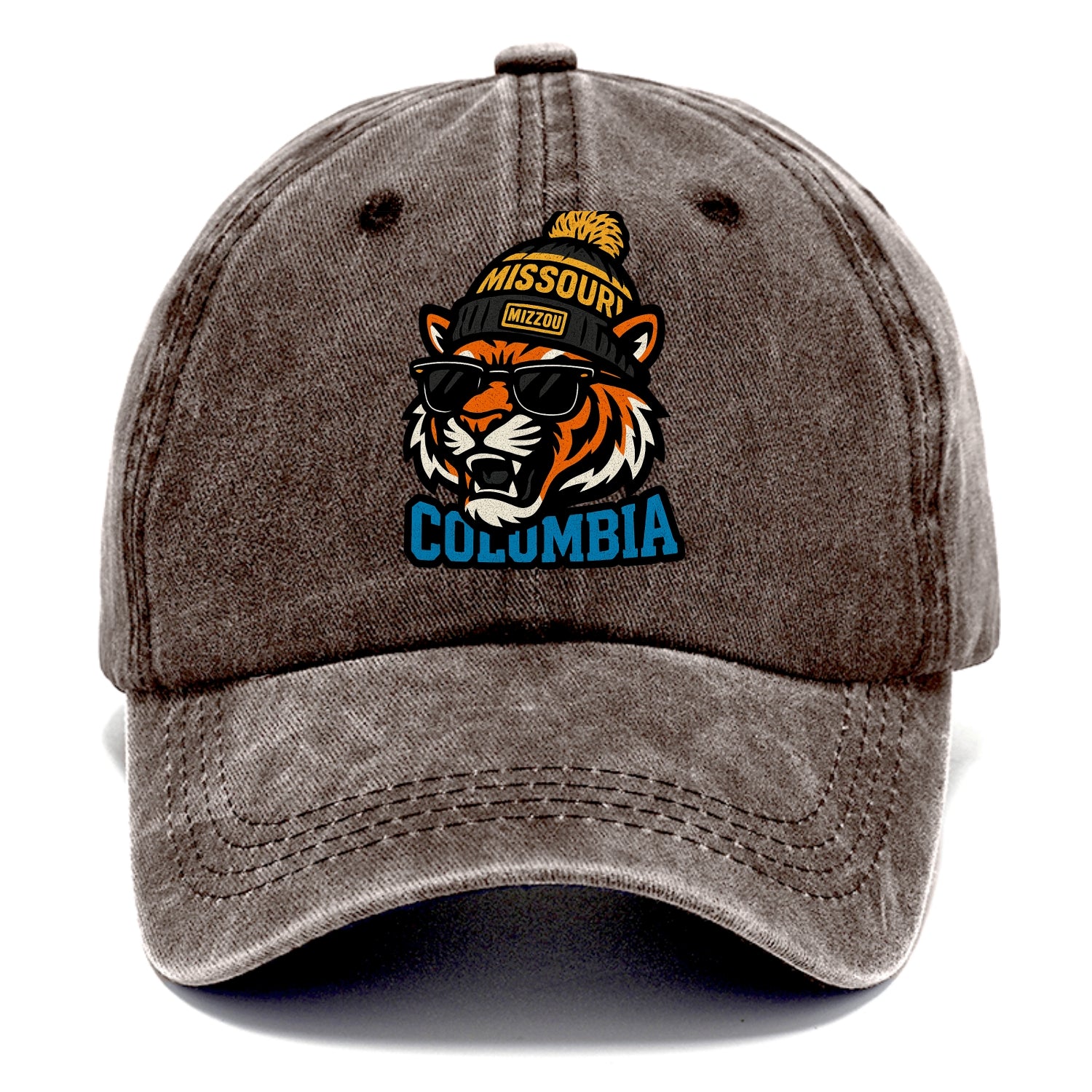 Columbia Tiger wearing Missouri beanie with Mizzou patch - Classic Cap - Brown
